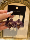 Pendientes Plateados con Flor Real Orquídea Blanca-Morada | JOYERÍA BOTÁNICA |