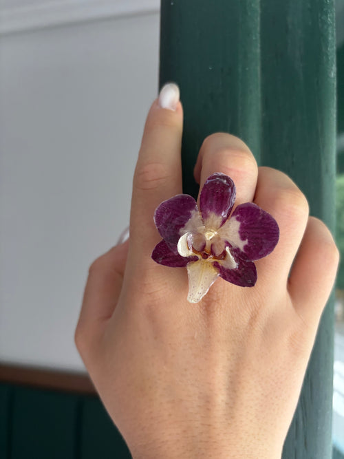 Anillo con Flor Real Orquídea Morada | JOYERÍA BOTÁNICA |