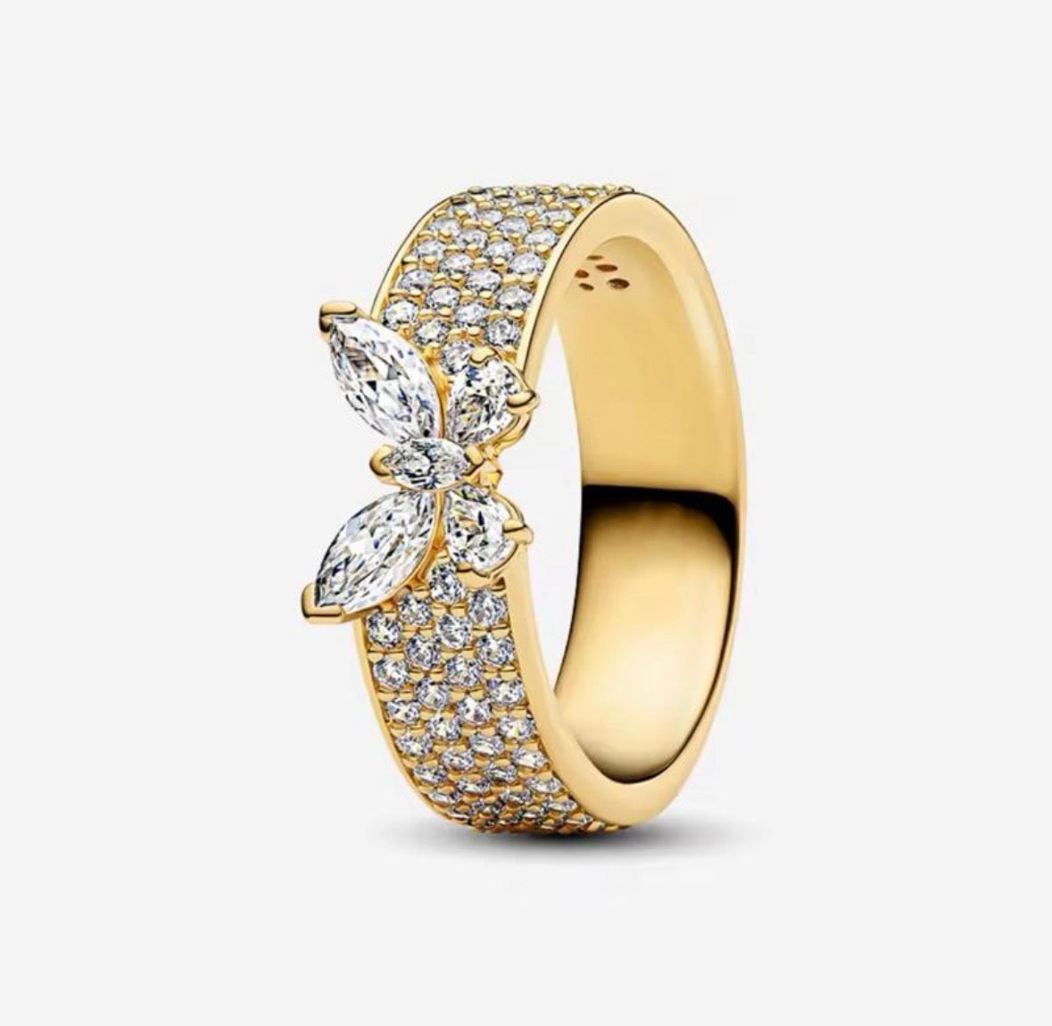 Anillo Dorado Mariposa Blanca