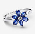 Anillo Plateado Flor Azul