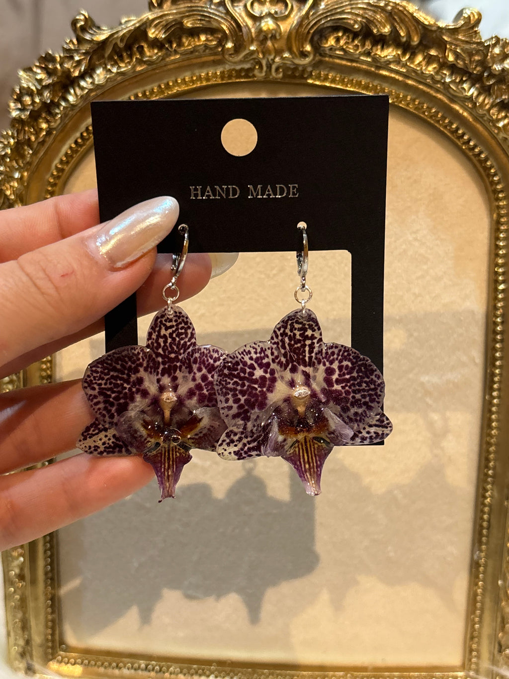 Pendientes Plateados con Flor Real Orquídea Blanca-Morada | JOYERÍA BOTÁNICA |