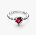 Anillo Plateado Corazón Rojo