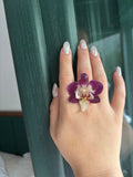 Anillo con Flor Real Orquídea Morada | JOYERÍA BOTÁNICA |