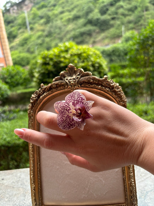Anillo con Flor Real Orquídea Morada | JOYERÍA BOTÁNICA |