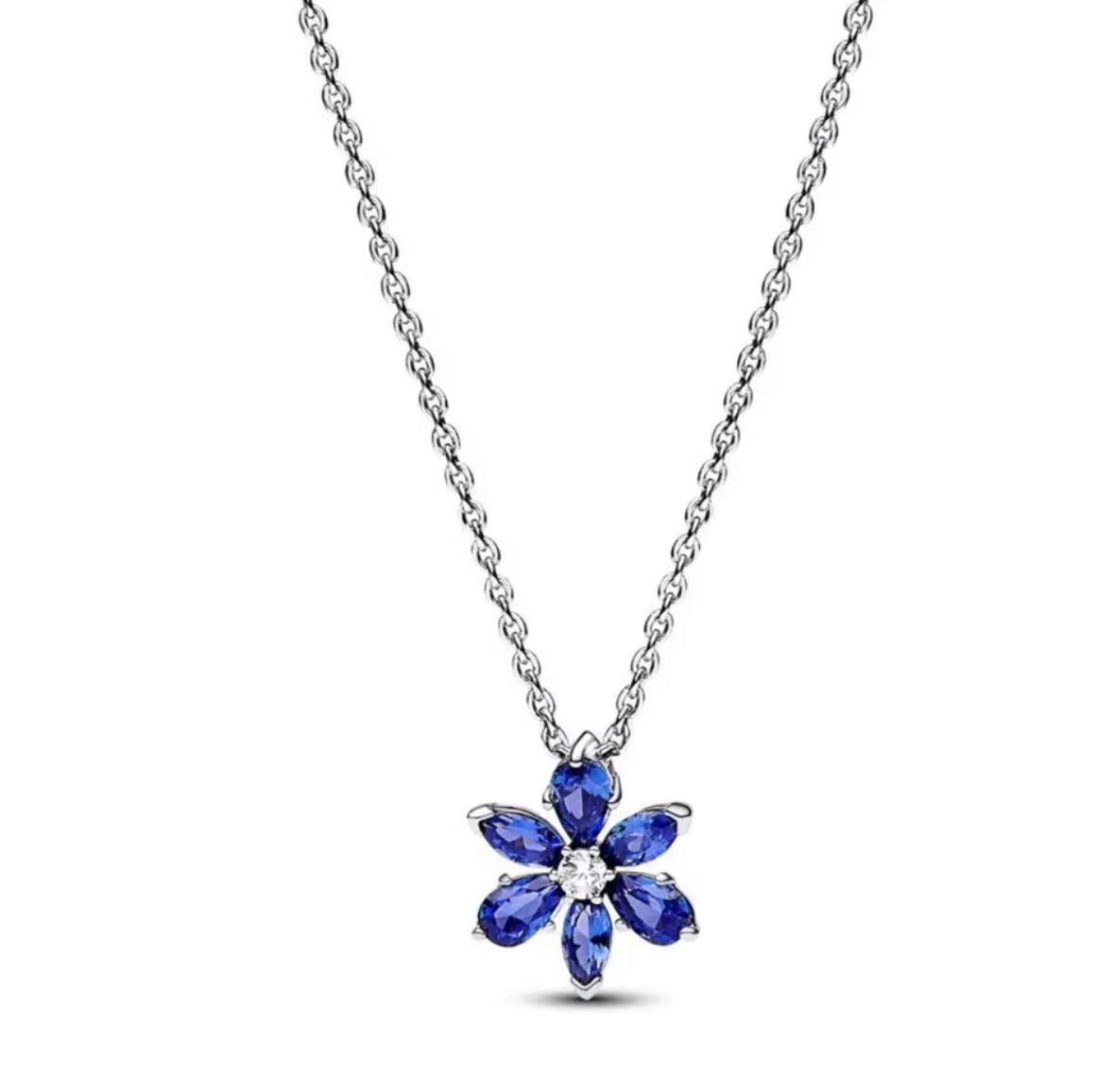 Collar Plateado Flor Azul